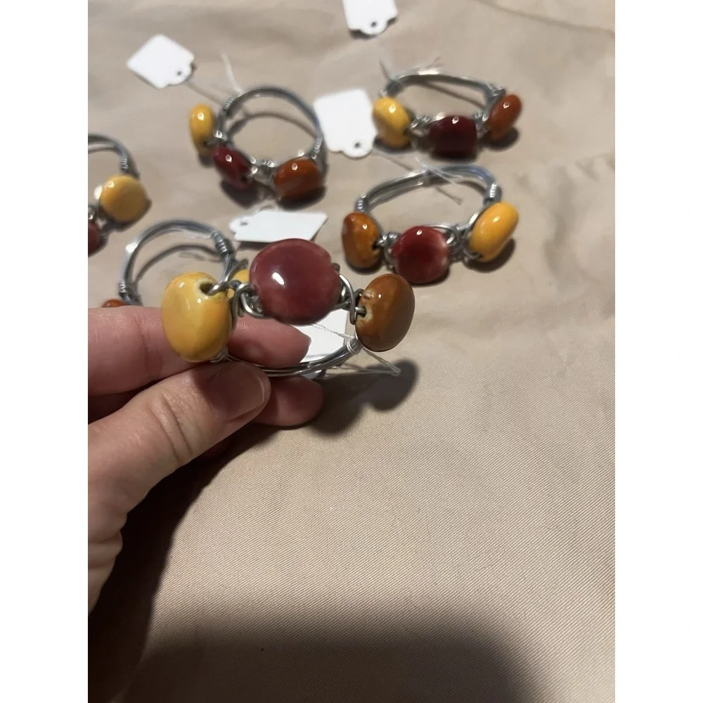 Set 6 Beaded Napkin Rings Napkin Holders‎ Harvest Fall Autumn Colors Table Decor